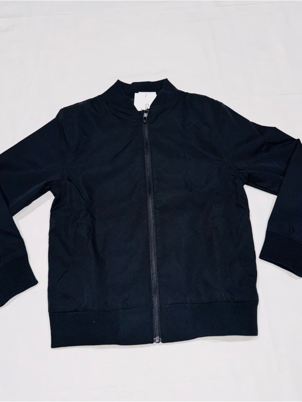 Calvin Klein Jeans Boys Black Cotton Light Bomber Jacket Size 8 Ribbed Hem NWT